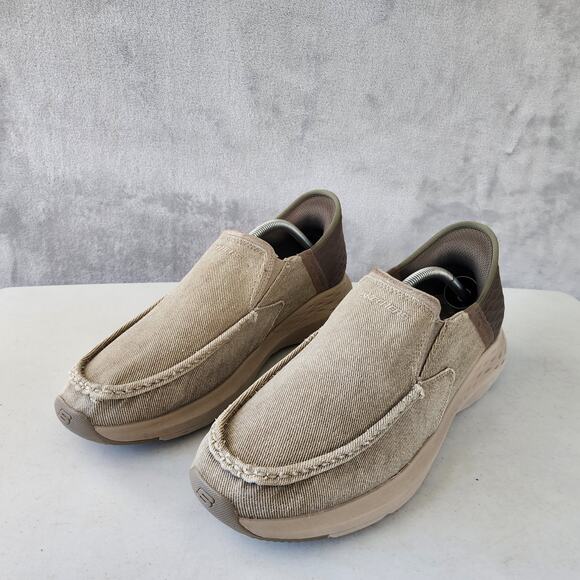 Skechers Shoes Mens 12 Canvas Comfort Slip Ins Parson Dewitt Taupe Hands Free - Picture 5 of 11